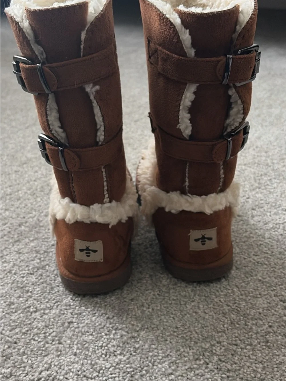 Honeylove Chestnut Brown Faux Suede Winter Boots with Cream Shearling